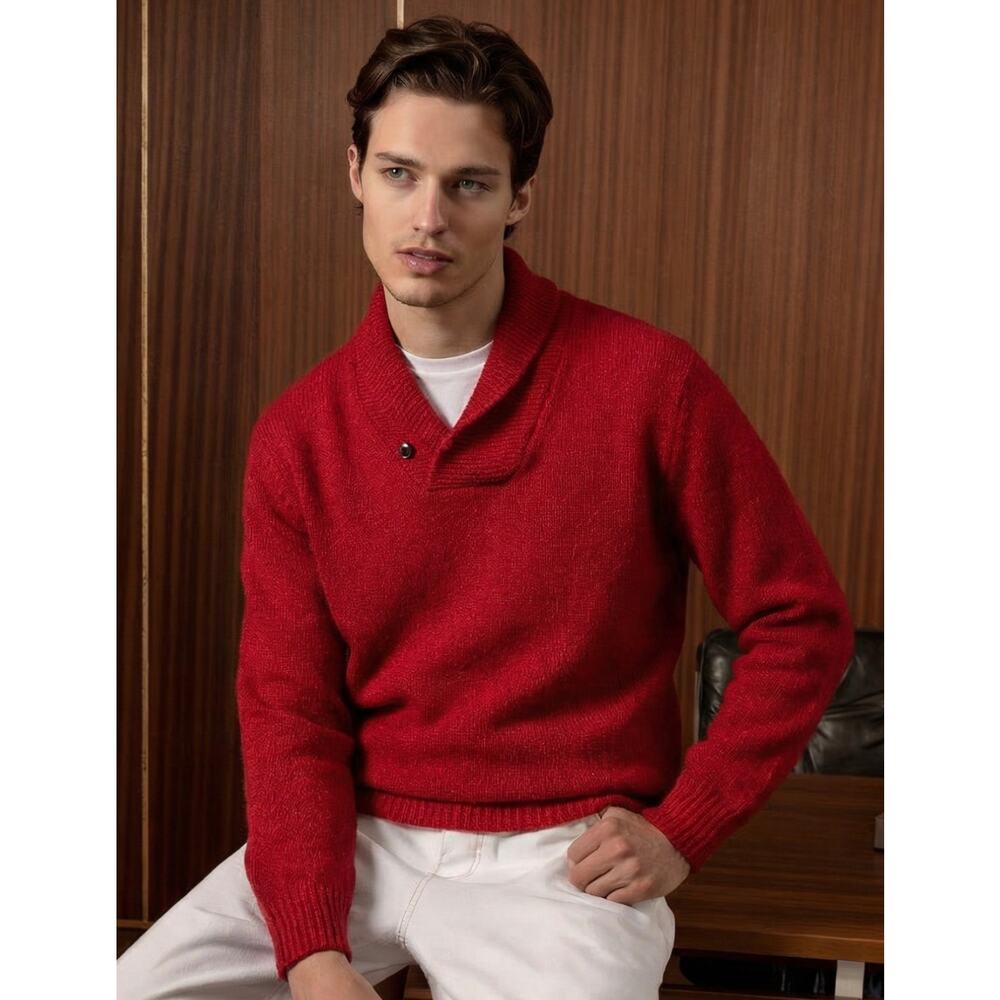 Vintage 80s 90s L.L. Bean Wool Blend Heritage Shawl Collar Sweater Men’s LG‎ Red